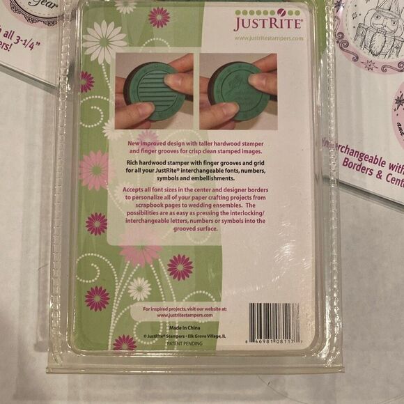 JustRite Wood Stamper 3 1/4” Round w 2 Stamp Sets Christmas Borders & Centers - Picture 7 of 7